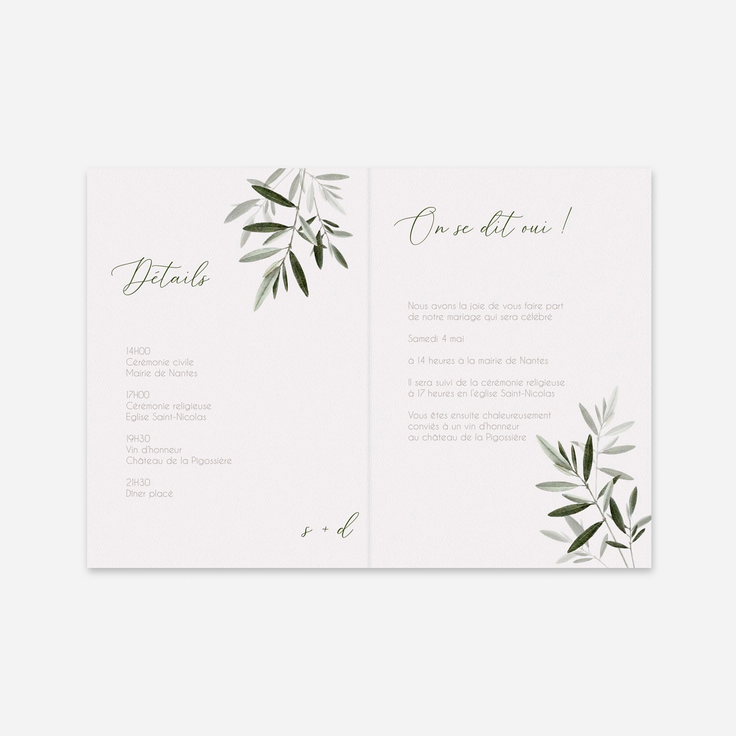 Faire-part mariage Tendre feuillage