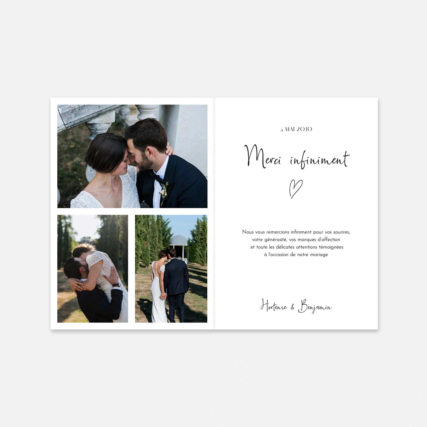 Carte de remerciements Tendre mots