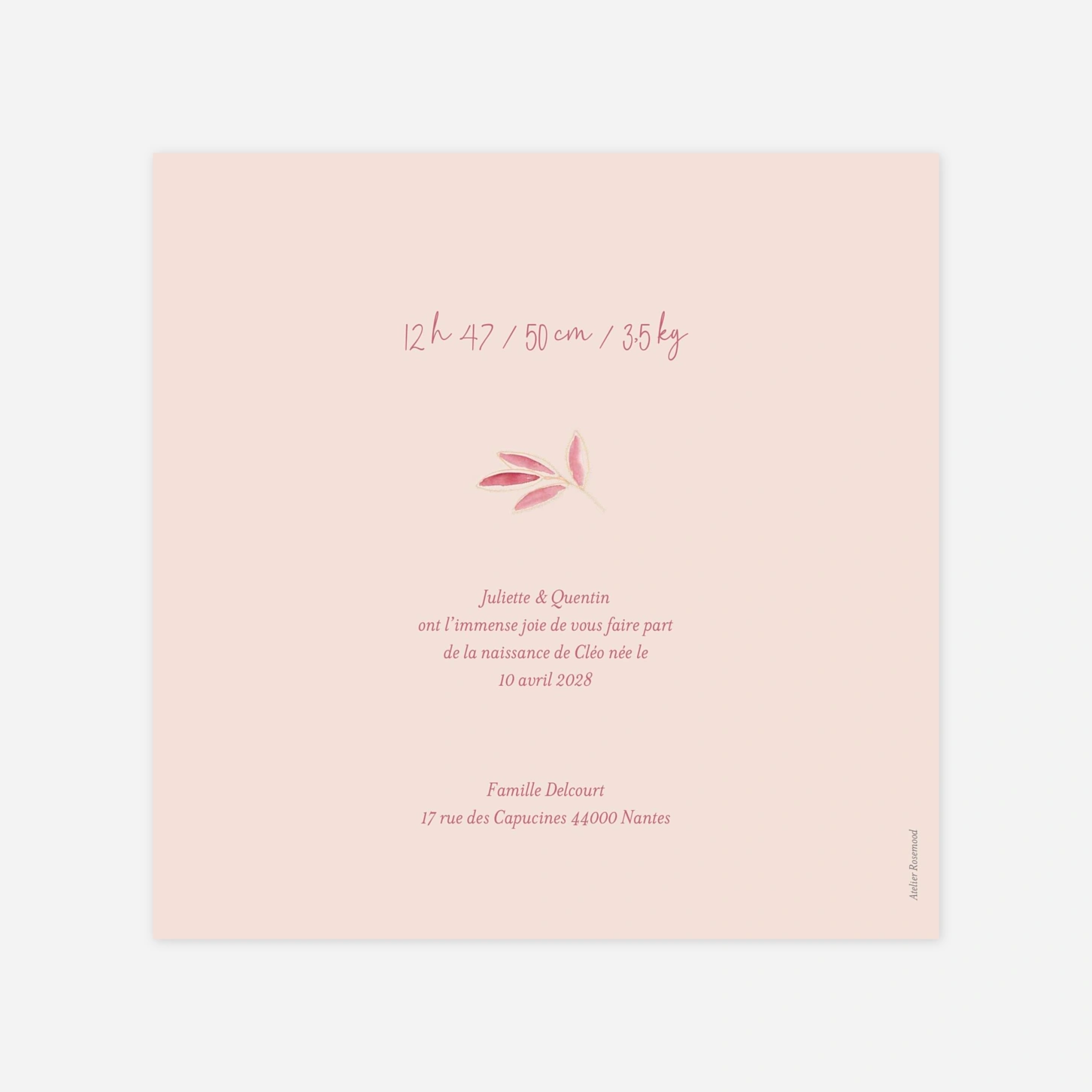 Faire-part naissance Fleur pastel