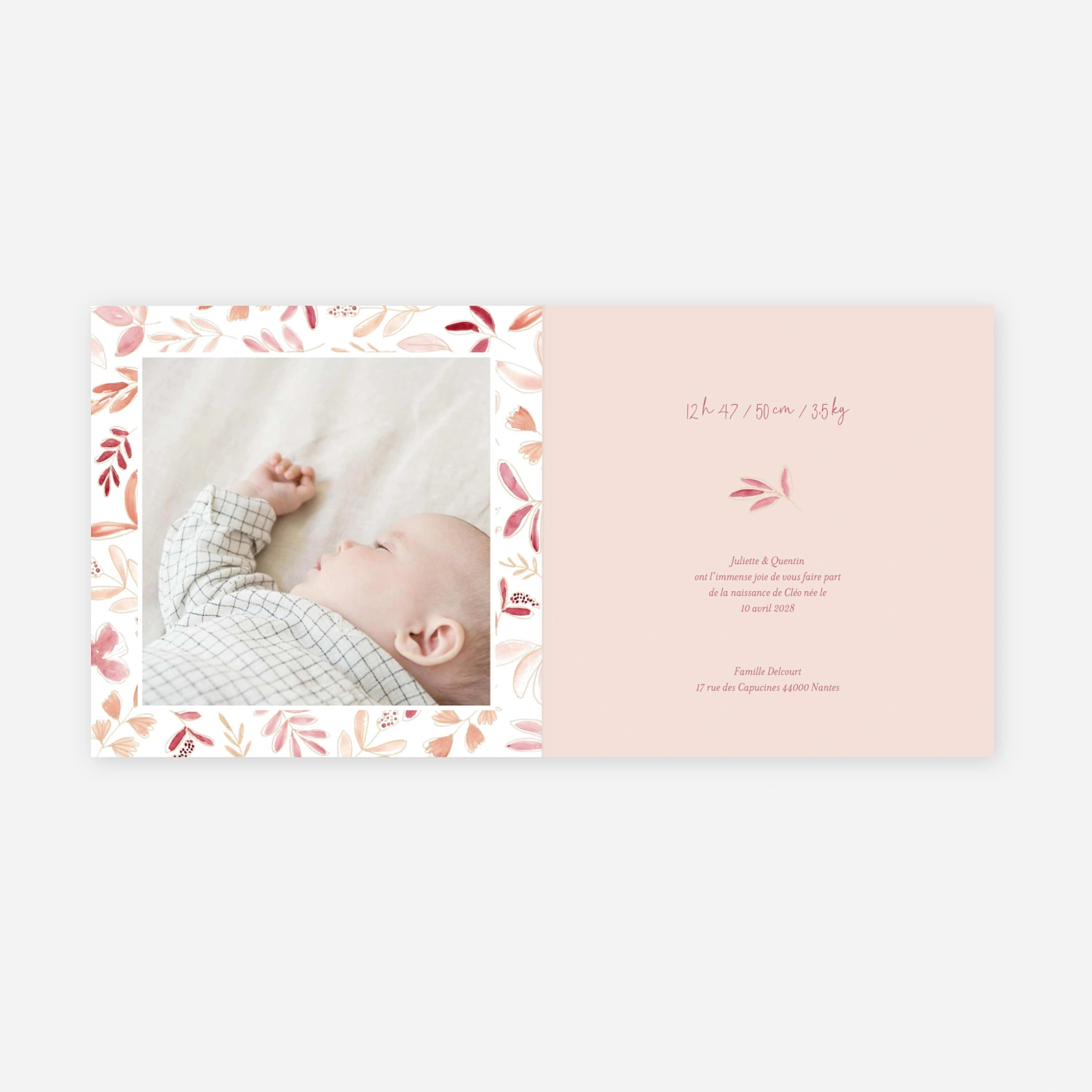 Faire-part naissance Fleur pastel