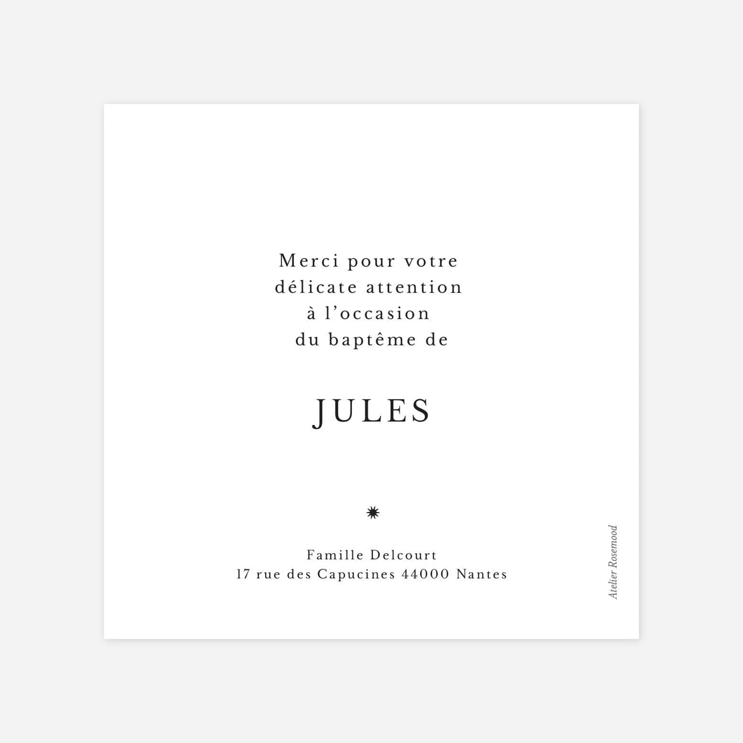 Carte remerciement baptême Une étoile est née