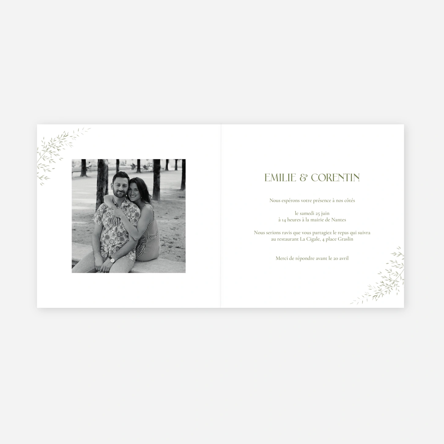 Faire-part mariage Union fleurie