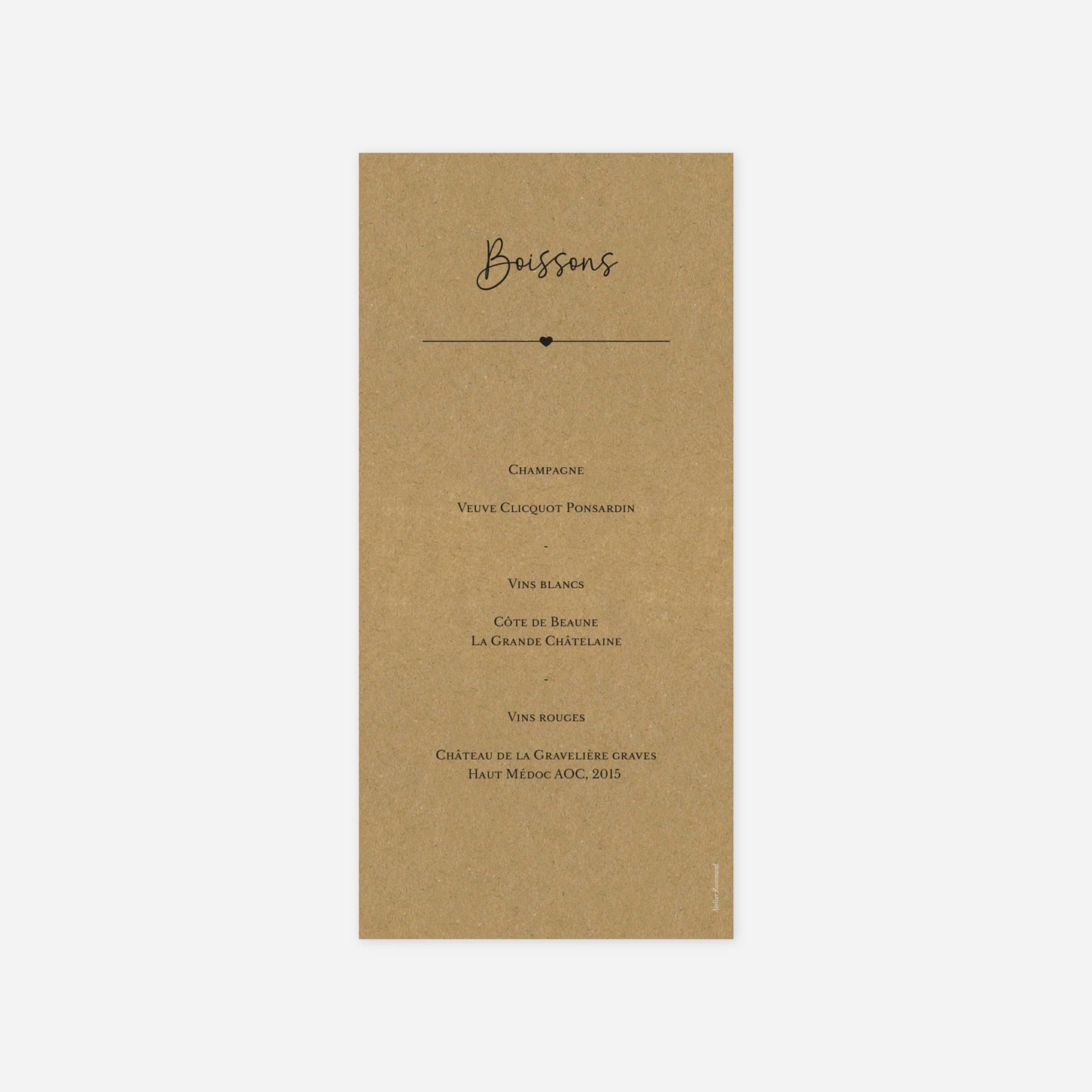 Menu mariage Union heureuse