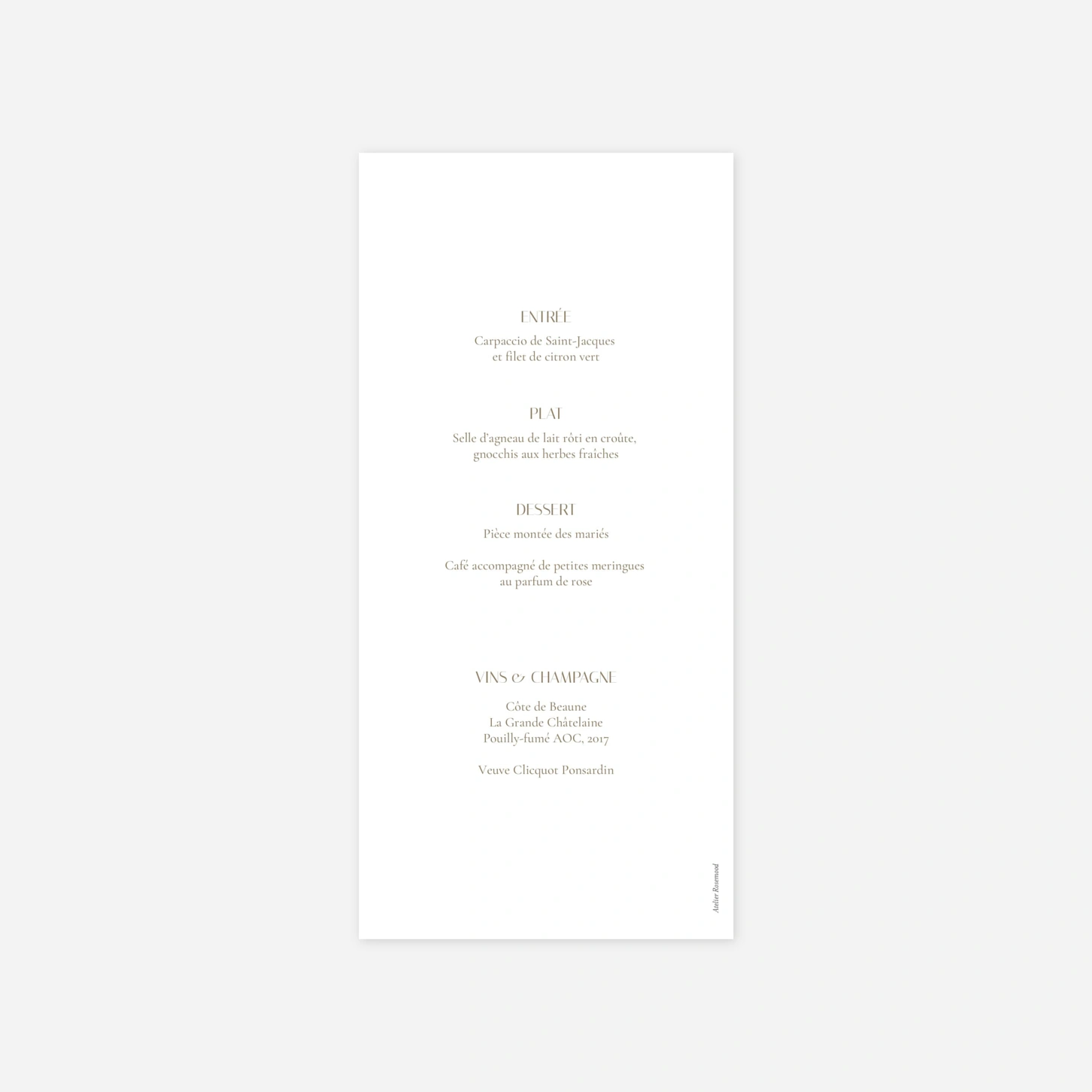 Menu mariage Unis