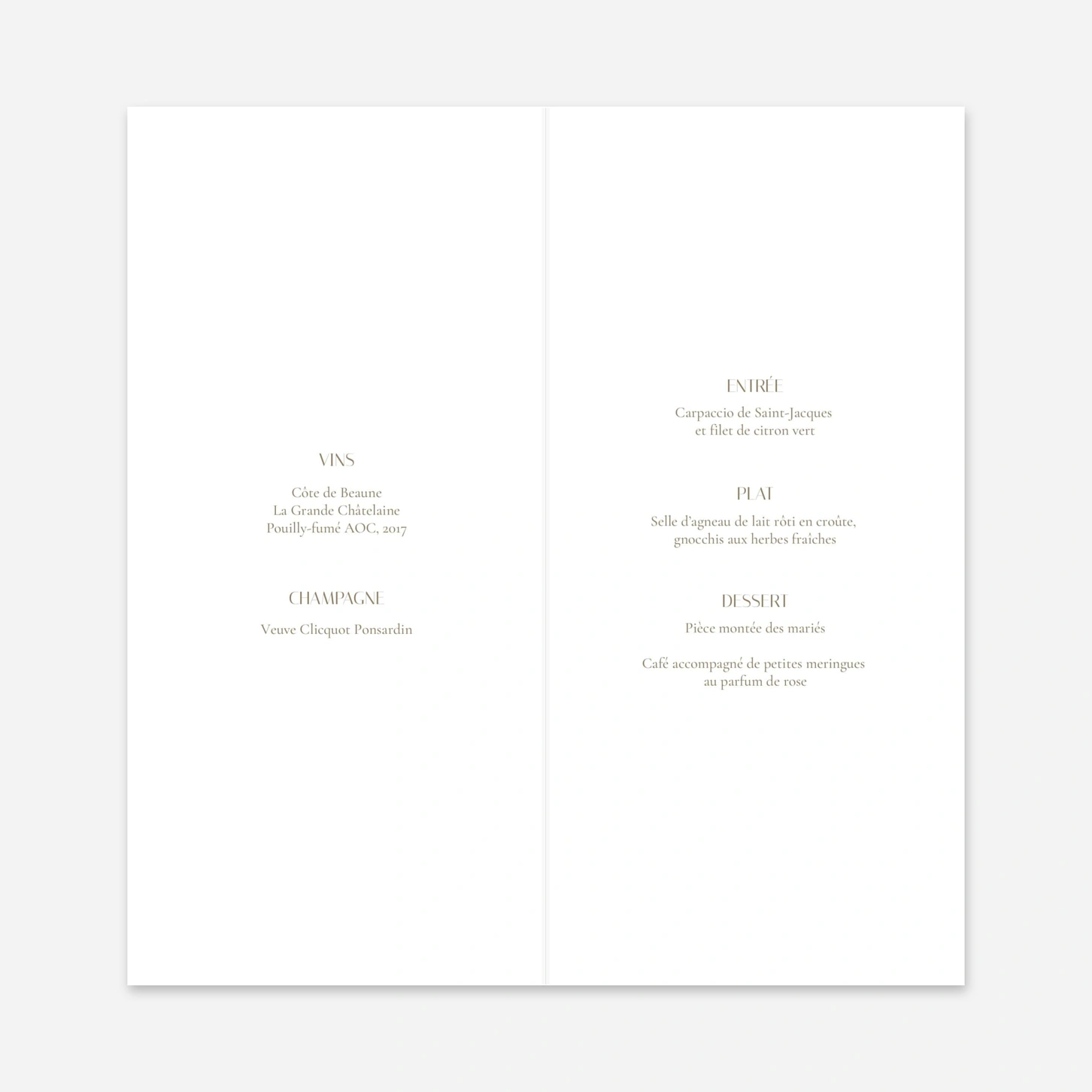 Menu mariage Unis