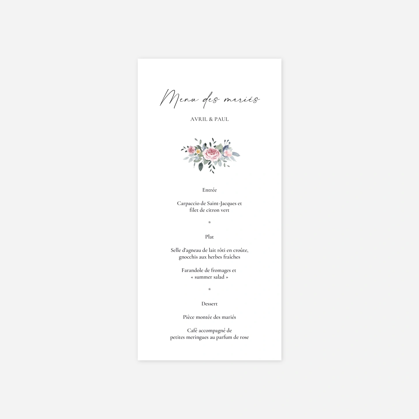 Menu mariage Union poétique