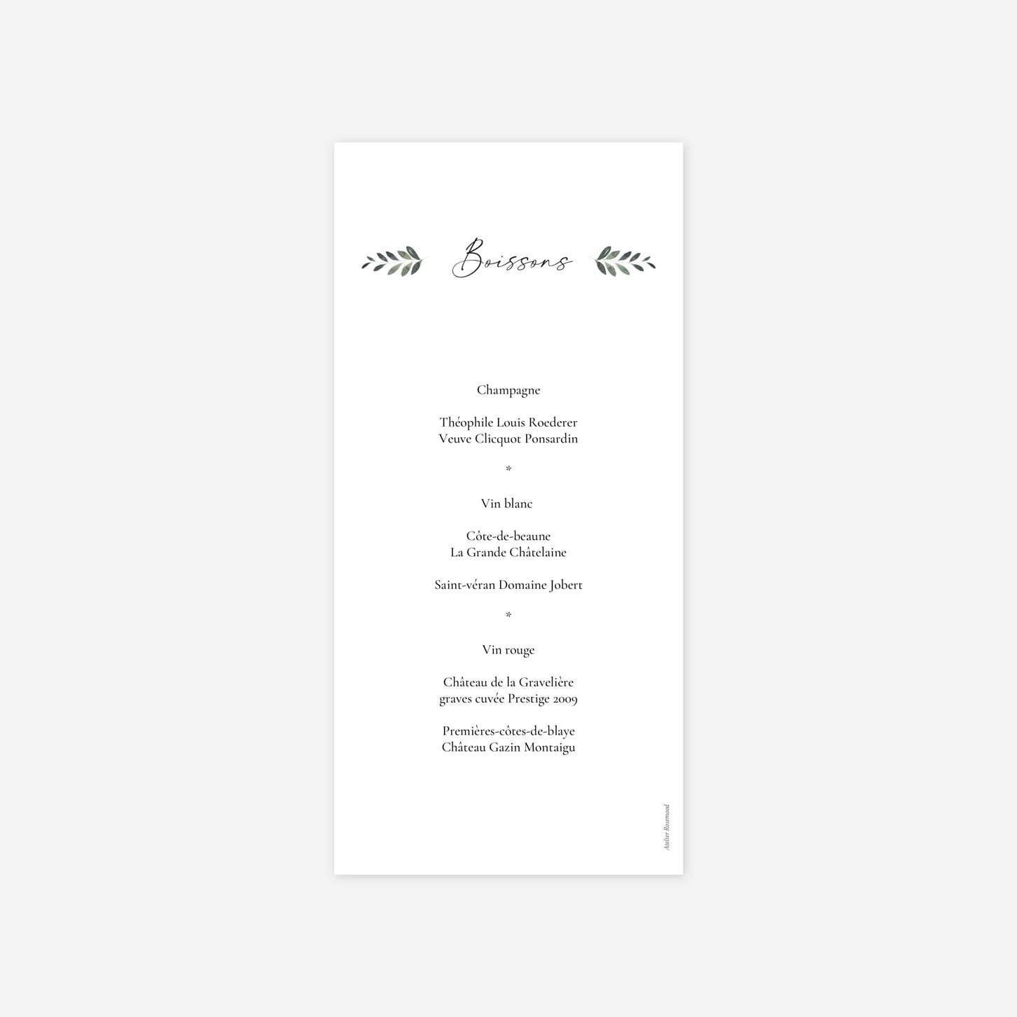 Menu mariage Union poétique